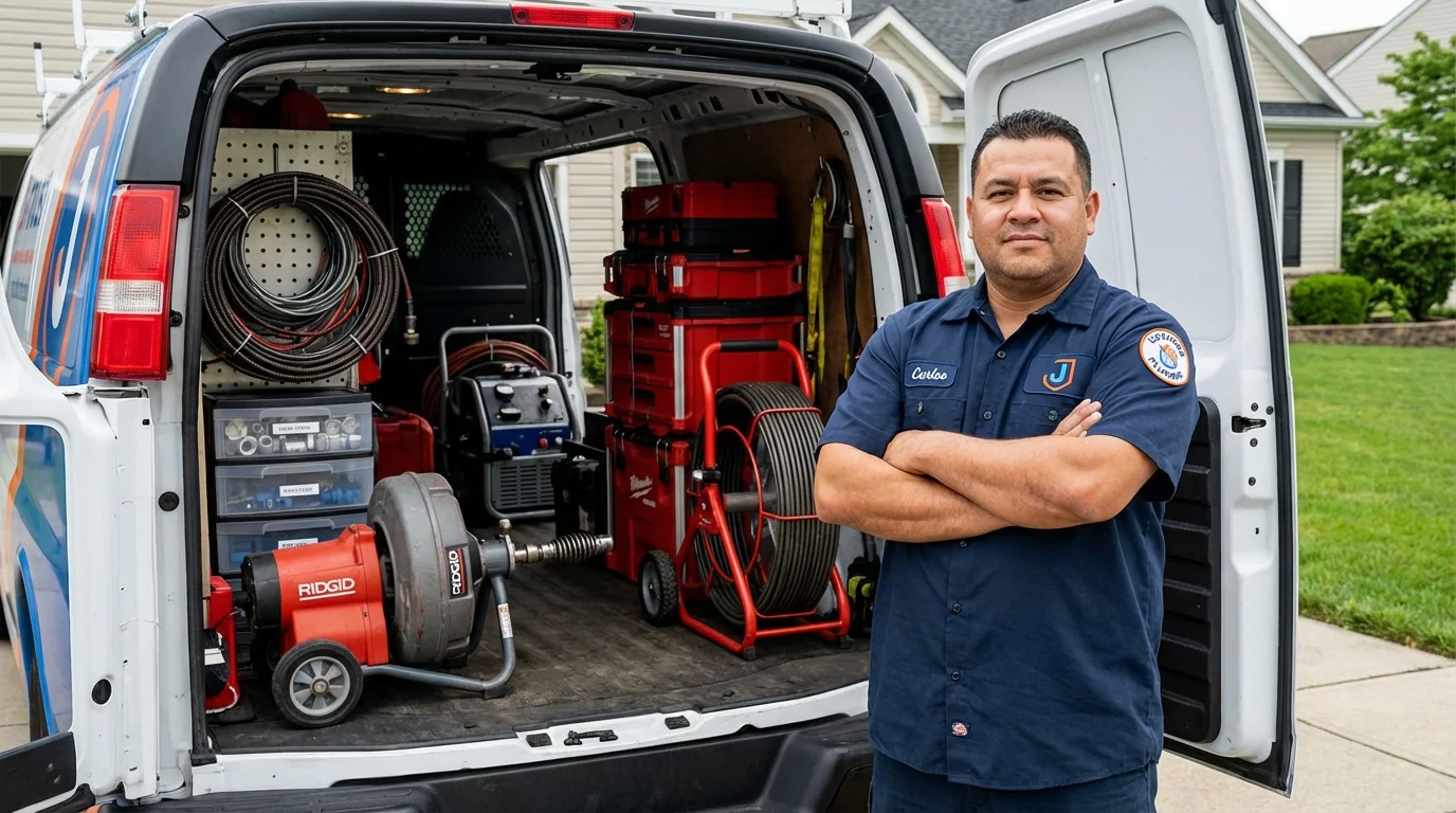 Professional drain cleaning equipment and Johns Plumbing LLC plumber in Elba