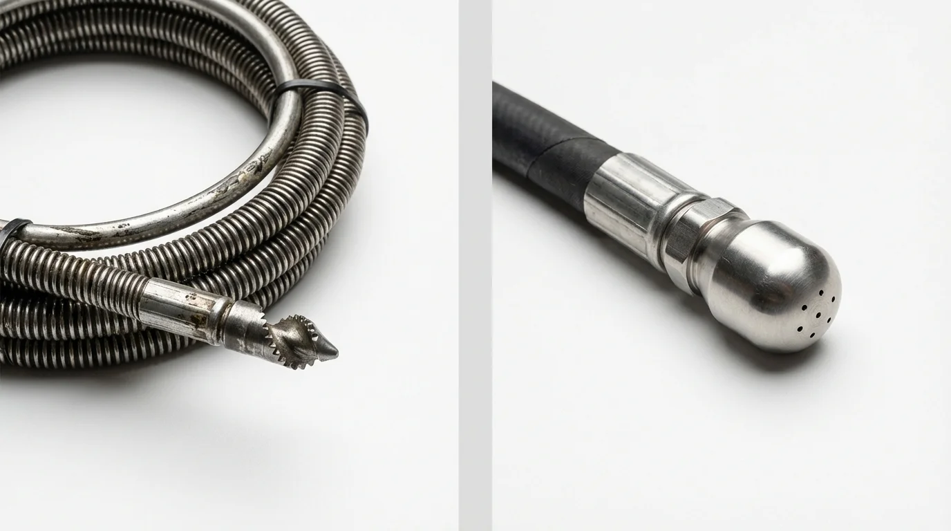 Drain snake cable and hydro jetting nozzle used for drain cleaning in Elba, AL
