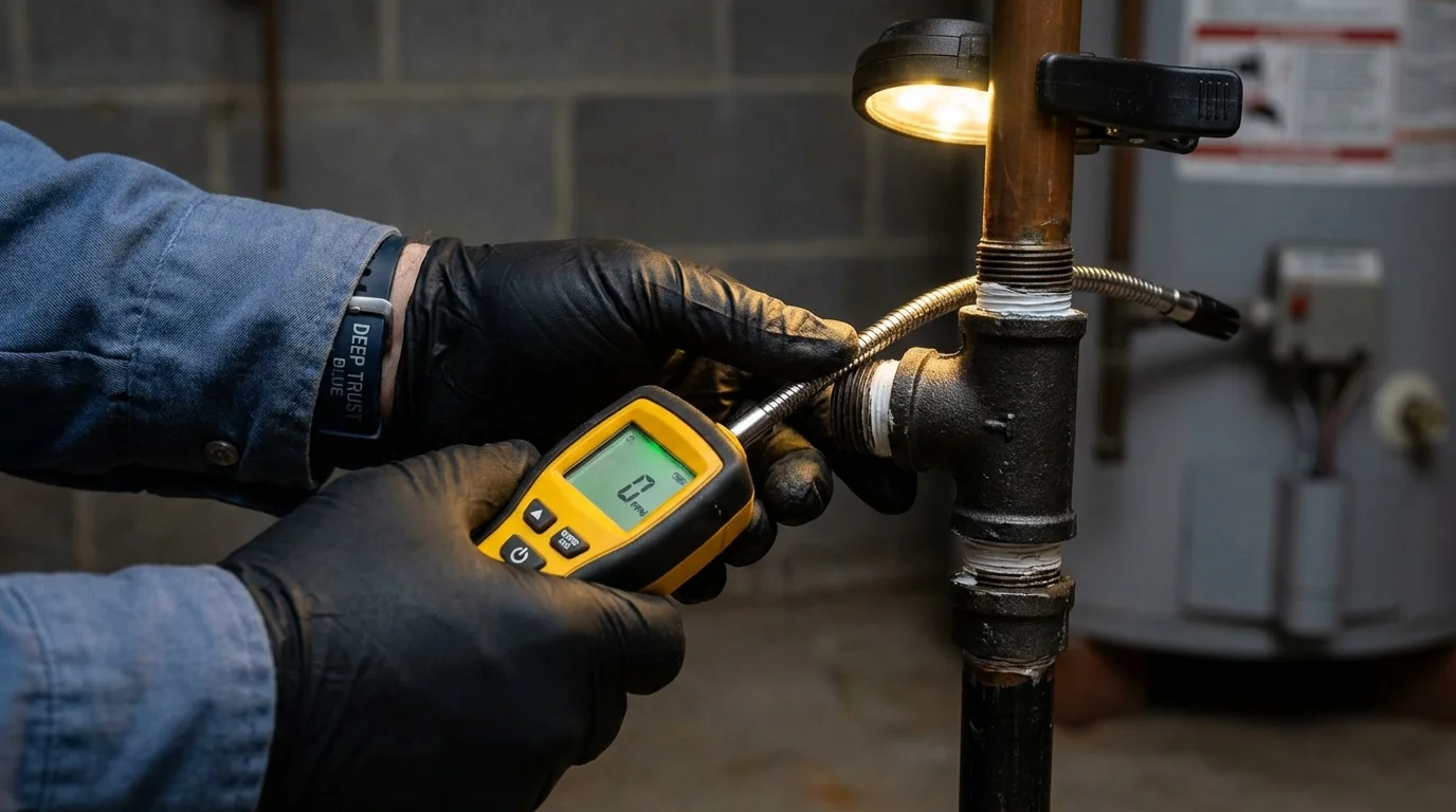 Gas leak detection with electronic sniffer by Johns Plumbing LLC in Elba